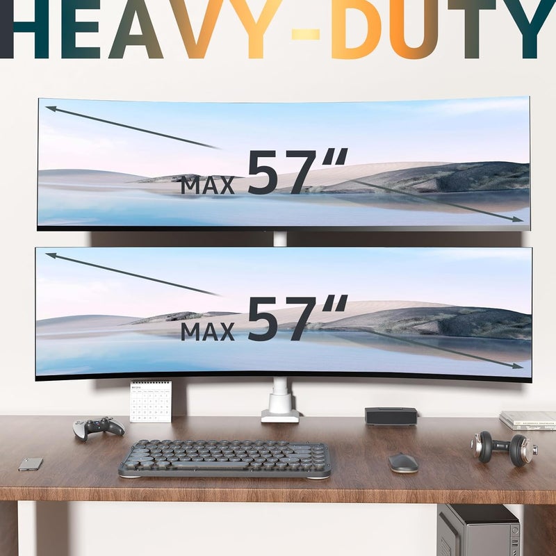 Putilsen Mount Dual Monitor-Arm Heavy Duty Ultrawide - 24-57 inch Vertical Dual Monitor Mount, Adjustable Stacked Double Monitor Desk Mount Stand, Max Load 59.4 lbs (per Screen), VESA 75/100 mm, White - Image 2